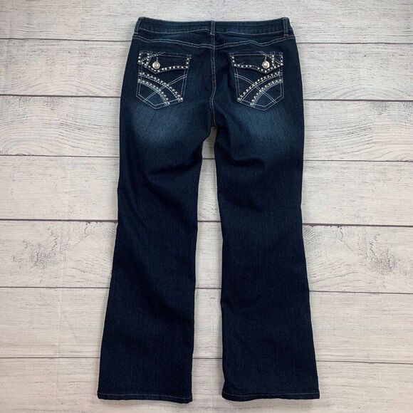NY & C Jeans sz 12 Curvy Bootcut Dark Wash Inseam Measures 29" Rhinestone Bling - Picture 5 of 11